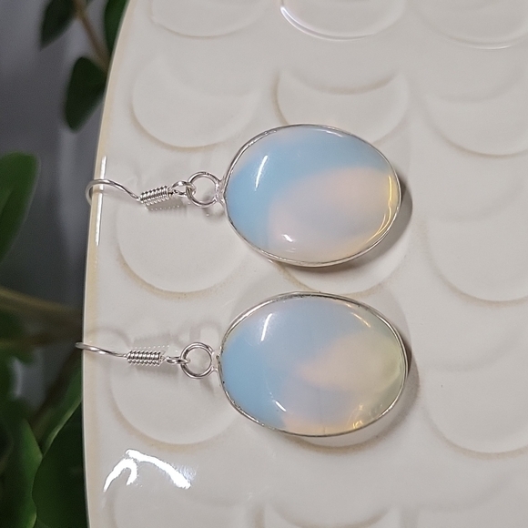 🔥LAST PAIR🔥 Opalite Sterling Silver Oval Drop Earrings, S925 - Picture 6 of 7